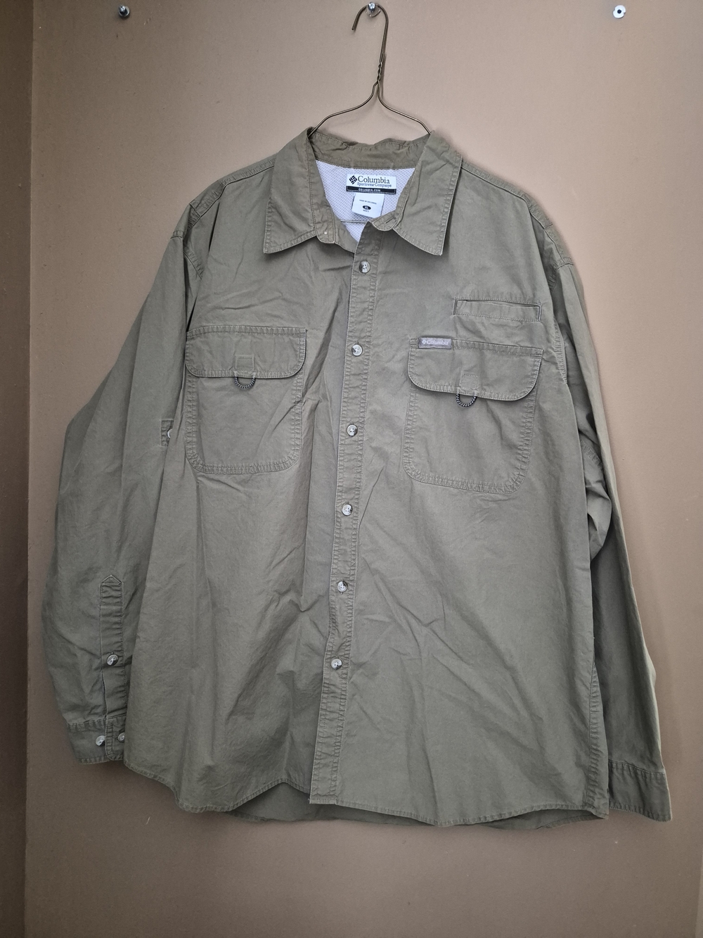 Columbia Olive Green Long-Sleeve Utility Shirt XL Preowned